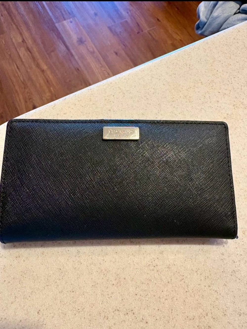 kate spade Black Saffiano Continental Wallet with Metal Logo Plaque